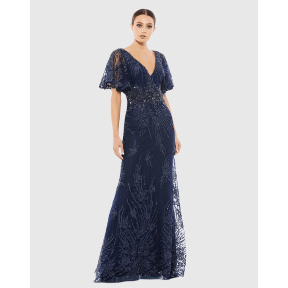 Mac Duggal NWT Vintage Style Flutter Sleeve Evening in Midnight Size 10 - Picture 1 of 8